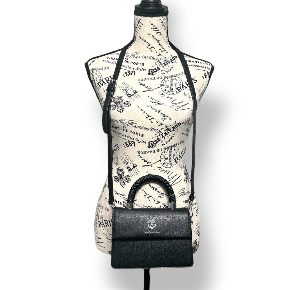 CXL by Christian Lacroix Black Jardin Braided Handle Crossbody Bag Vegan Leather